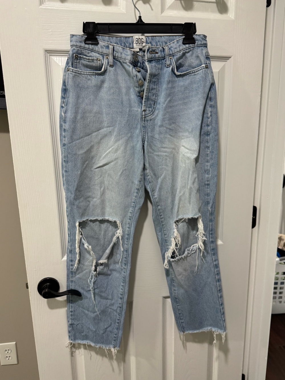 BDG Light Wash Boyfriend Jeans with Distressed Knees